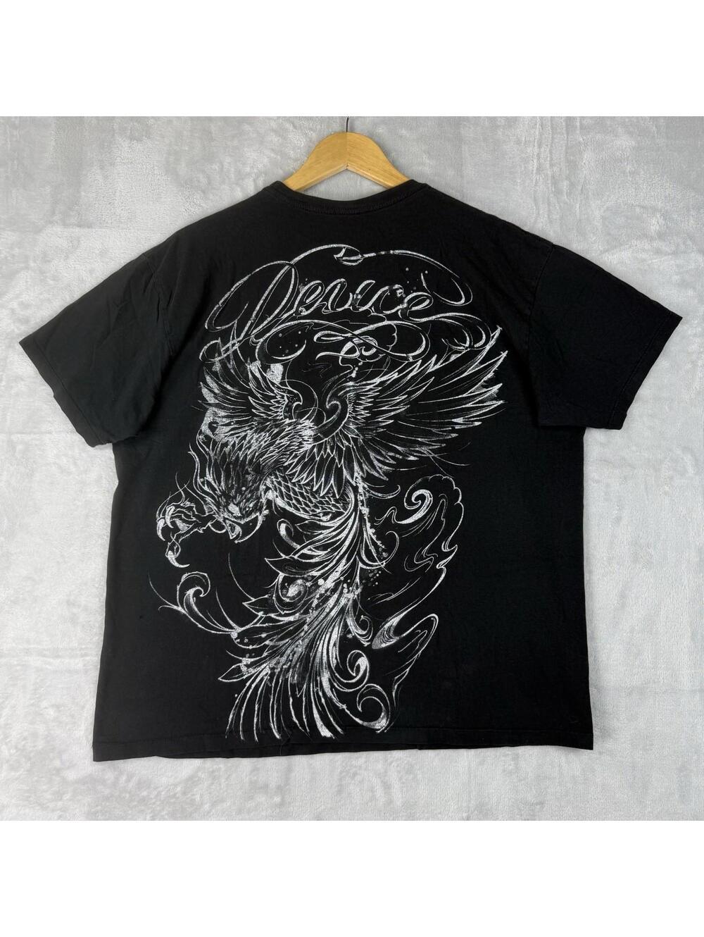 Dussault Ink Graphic T-Shirt Black Phoenix Print Streetwear Cotton Size L Rare